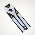 White children elastic suspenders and bow tie set with silver metal clips on card - Adult Single Layer Bow Tie (02F) / White