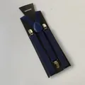 Elastic navy blue Y-back suspenders with three strong silver metal clips for adults - Adult / Navy Blue