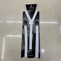 White Y-shape adjustable elastic suspenders for boys with strong silver metal clips - 7 White