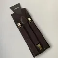 Bretelle elastiche marrone scuro con clip in metallo argento e rinforzo in pelle - Adulto / caffè