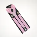 Light pink elastic Y-back suspenders and bow tie set with silver metal clips - Adult Single Layer Bow Tie (02L) / Pink