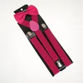 Elastic Y-back rose red suspender and bowtie set with silver metal clips and satin finish - Adult Single Layer Bow Tie (02M) / Rose Red