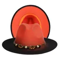 Detail view of a two-tone gradient fedora with beaded band and wool texture - M (56-58cm) / Orange + Black