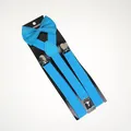 Bright blue elastic suspenders and matching bowtie set with silver clips for kids and adults - Adult Single Layer Bow Tie (02O) / Sky Blue