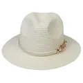 Classic wide brim panama straw hat in cream white with a stylish gold chain decoration - 56-58cm / With Twisted Rope and Metal Chain Buckle / Cream