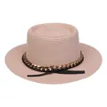 Chapeau de paille canotier rose pour femme avec chaîne dorée et détail de nœud noir - M (56-58cm) / Rose Clair