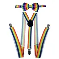 Rainbow striped suspenders and bow tie set with adjustable silver clips for adults - Striped Colorful Set