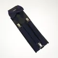 Men's navy blue elastic suspenders and bowtie set with silver metal clips and leather patch - Adult Single Layer Bow Tie (02P) / Navy Blue