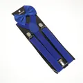 Royal blue bow tie and Y-back suspender set with three silver metal clips for men - Adult Single Layer Bow Tie / Sapphire Blue
