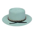 Chapeau de paille plat vert menthe avec chaîne dorée et détails de ruban noir - M (56-58cm) / Vert menthe