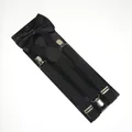 Classic black suspenders and bowtie set with adjustable elastic straps and metal clips - Adult Single Layer Bow Tie (02R) / Black