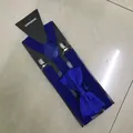 Navy blue elastic Y-back suspenders and matching bowtie set with silver metal clips - 6 Royal Blue Set