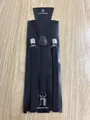 Adjustable black Y-back boys suspenders with brown leather joint and silver clips - Coffee