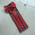 Elastic red suspenders and bowtie set with metal clips and adjustable buckles - Red Zirconia Set