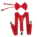 Elastic red suspenders and bowtie set with Y-back design and metal clips for formal wear - 60cm Length / Kids Single Layer Bow Tie / Red