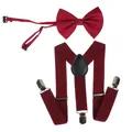 Burgundy children's elastic suspenders and bow tie set with silver metal clips - 60cm Length / Kids Single Layer Bow Tie / Burgundy