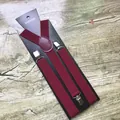 Bretelle elastiche classiche a forma di Y bordeaux con clip metalliche argentate su legno - Adulto / Borgogna