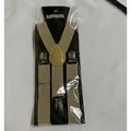 Bretelle elastiche color kaki con tre clip in metallo argento e attacco in ecopelle - Bambini / 60CM / Beige
