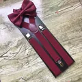 Elastic Y-back suspenders and matching bow tie set in elegant burgundy wine red - 18 Wine Red Set