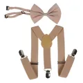 Champagne elastic suspenders and bow tie set with three metal clips for kids or adults - 60CM / Kids Single Layer Bow Tie / Brown