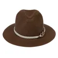 Foldable panama straw hat in dark brown with a white twisted rope and metal buckle - 56-58cm / With Twisted Rope and Metal Chain Buckle / Coffee