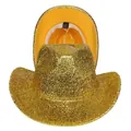 Détail de chapeaux de cowboy à paillettes dorées montrant la doublure et le tissu mixte - A Or