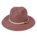 Panama straw hat in dusty pink featuring a white rope band and gold metal hardware - 56-58cm / With Twisted Rope and Metal Chain Buckle / Dusty Pink