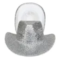 Détail d'un chapeau de cow-boy à paillettes argentées montrant la doublure et la jugulaire - Argent Style D