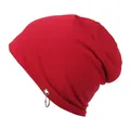 Gorro hip-hop rojo liso con tela de doble capa y detalle de anillo metálico plateado - Talla única / Rojo
