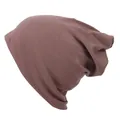 Dark brown seamless magic bandana and slouchy beanie made of breathable ice silk fabric - Caramel color