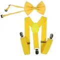 Vibrant yellow elastic suspenders and matching bow tie set with silver metal clips - 60cm Length / Kids Single Layer Bow Tie / Yellow