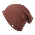 Gorro holgado marrón oscuro con anillos de metal plateado para estilo hip-hop callejero - Talla única / Caramelo