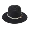 Classic black straw Panama hat with white braided rope and gold chain link accent - 56-58cm / With Twisted Rope and Metal Chain Buckle / Black