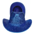 Détail de l'intérieur du chapeau de cow-boy à paillettes bleues avec bandeau et étiquette - Bleu Royal