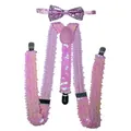 Sparkly pink sequined bow tie and suspenders set with adjustable metal clips - Pink Sequins Set