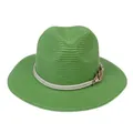 Foldable green straw Panama hat featuring white braided rope and golden chain accents - 56-58cm / With Twisted Rope and Metal Chain Buckle / Green