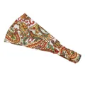 Détail du bandeau de yoga large à imprimé paisley bohème avec bande élastique - Blanc Multicolore