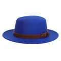 Classic bright blue felt fedora hat featuring a brown leather decorative belt strap - M (56-58cm) / Sapphire Blue