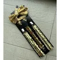 Men's glittery gold sequin suspender and bow tie set for formal party dress accessories - Gold Sequin Set