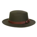 Vintage dark green wool felt fedora hat with brown leather band and metal buckle detail - M (56-58cm) / Army Green