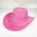 Pink plush western cowboy hat with wide brim and soft fuzzy texture for autumn and winter - M (56-58cm) / Rose Red