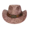 Detailaufnahme der Vintage-Lederstruktur und Bullenschädel-Schnalle am Cowboyhut - M (56-58cm) / Herz-Top (141C) / Khaki