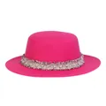 Eleganter rosaroter Filzhut mit breiter Krempe und gewebtem Band mit Perlenverzierung - M (56-58cm) / Fuchsia