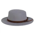 Klassischer grauer Boater-Hut aus Wolle mit dunkelbraunem Lederband und Metallschnalle - M (56-58cm) / Grau