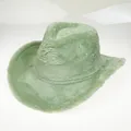 Green fuzzy cowboy hat with soft plush texture and classic wide brim fedora style - M (56-58cm) / Green