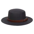 Dark grey wool fedora hat with a brown faux leather belt and metallic buckle detail - M (56-58cm) / Dark Gray