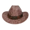 Detail of western cowboy hat featuring vintage cracked texture and metal bull skull buckle - M (56-58cm) / Straight Top (142C) / Khaki