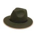 Dettaglio cappello fedora verde scuro con fascia borchiata e bordo a contrasto - M (56-58cm) / Stile Rivetto Testa di Bue (2HAT081) / Verde Militare