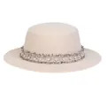 Eleganter beiger Wollhut mit flacher Krone und dekorativem Perlenband für Damen - M (56-58cm) / Beige