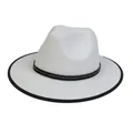 Detail of white fedora hat featuring black studded band and contrast piping edge - Ox Head Rivet Style (2HAT081) / White